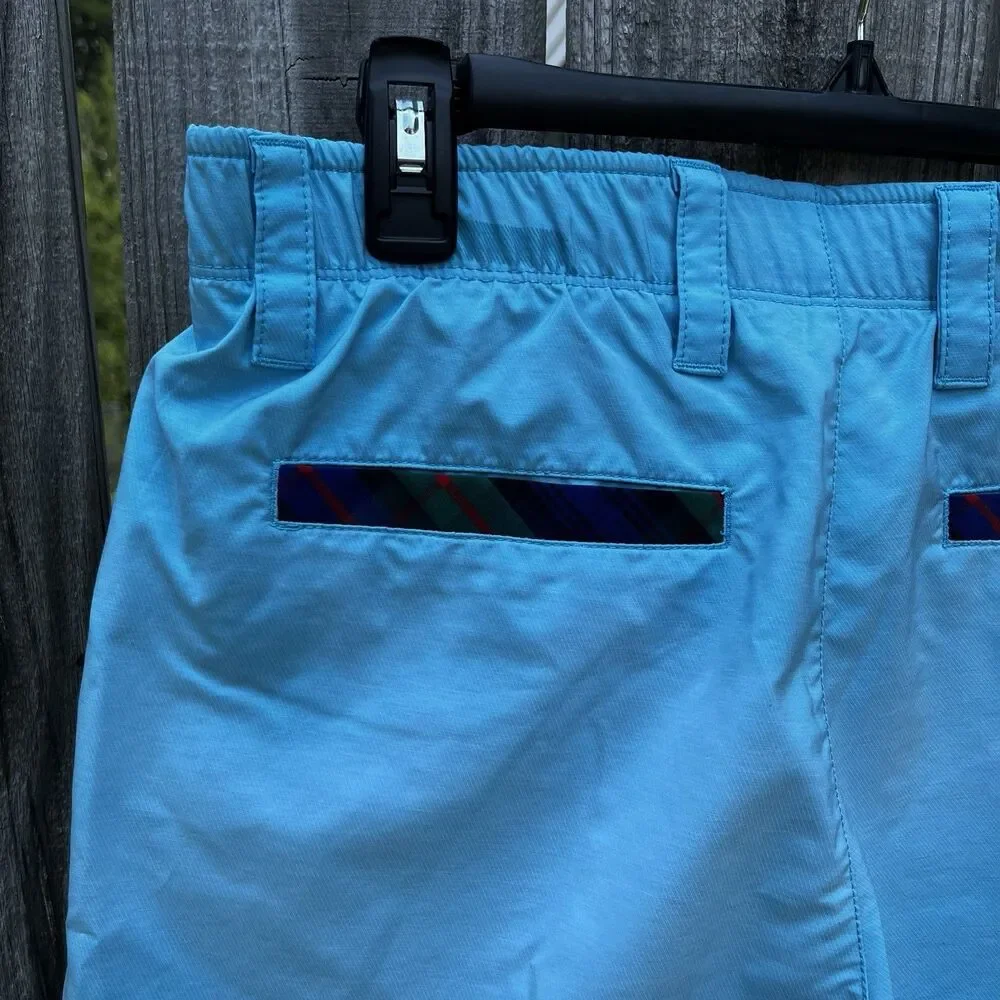 William Murray Performance Golf Shorts Men 32 Straight Fit Blue Athletic Tartan
